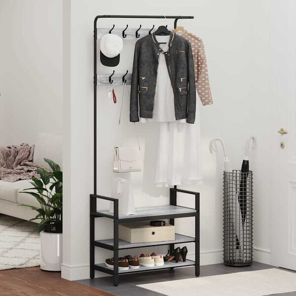 vidaXL Kleshenger med hylle Gr&aring; Sonoma 75 x 34 x 184 cm Konstruert tre