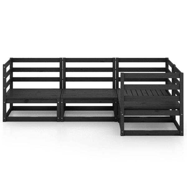 vidaXL Hagesofagruppe 4 deler svart heltre furu