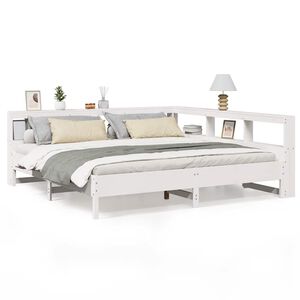 vidaXL Seng med bokhylle uten madrass hvit 200x200 cm heltre furu