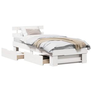 vidaXL Sengestamme med hodegjerde Hvit 100 x 200 cm Massiv furu