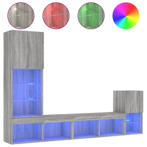 vidaXL Vegghengte TV-enheter 4 deler gr&aring; sonoma konstruert tre
