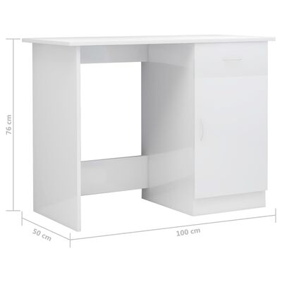 vidaXL Skrivebord høyglans hvit 100x50x76 cm sponplate