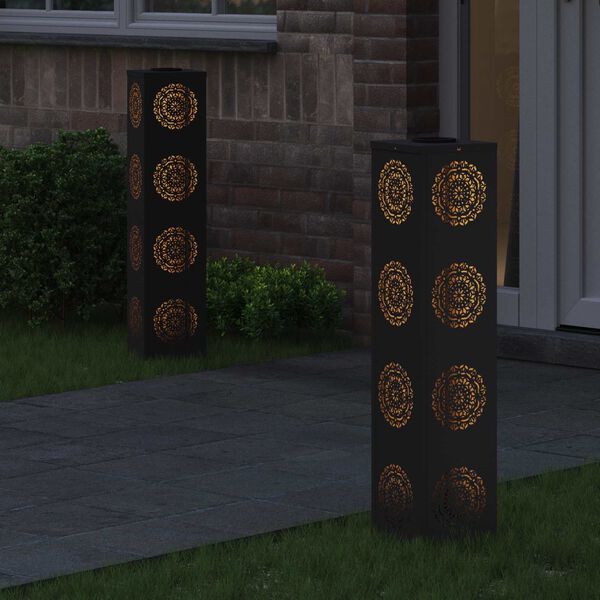 vidaXL Solenergi LED stibelys 2 pcs Svart Kaldvalset st&aring;l