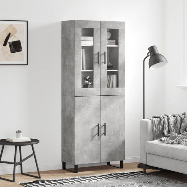 vidaXL Highboard betonggr&aring; 69,5x34x180 cm konstruert tre