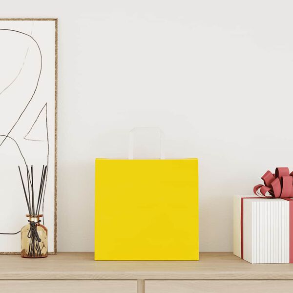 vidaXL Papirposer 50 stk med h&aring;ndtak gul 26x17x25 cm