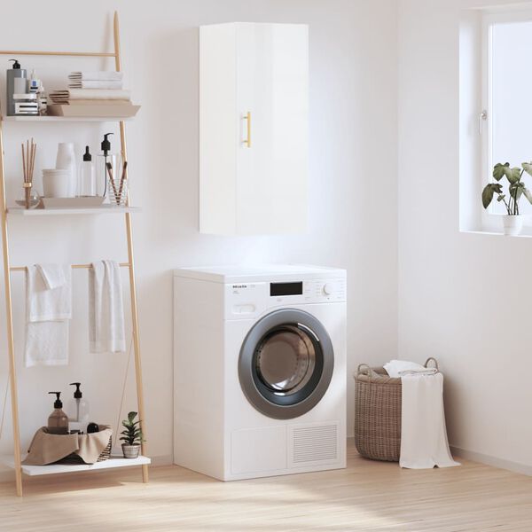 vidaXL Veggskap h&oslash;yglans hvit 34,5x34x90 cm