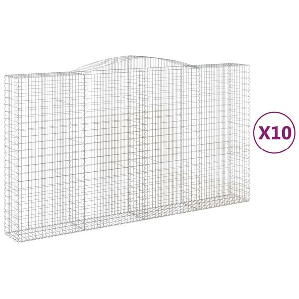 vidaXL Gabionkurver buede 10 stk 400x50x220/240 cm galvanisert jern