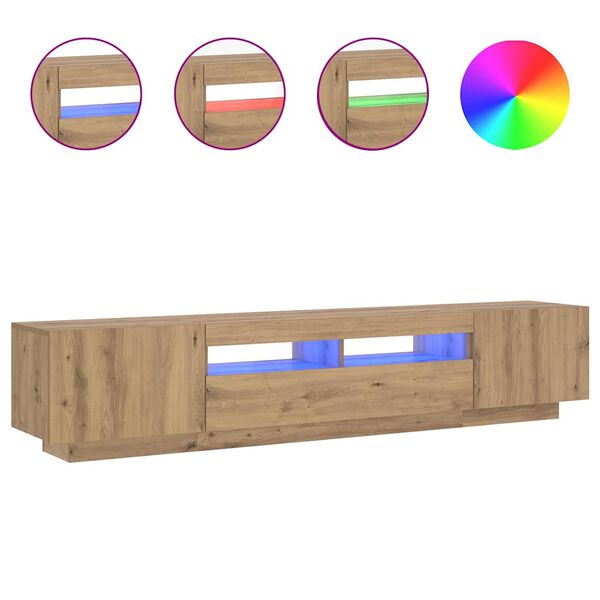 vidaXL TV-benk med LED-lys artisan eik 200x35x40 cm konstruert tre