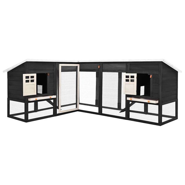 vidaXL Utendørs kaninbur med løpegård grå og hvit heltre gran