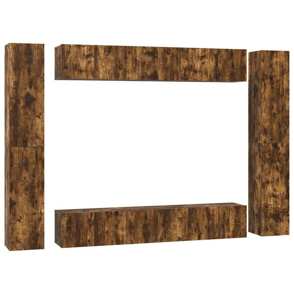 vidaXL TV-skapsett 10 deler r&oslash;kt eik konstruert tre