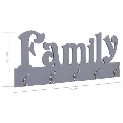vidaXL Veggmontert garderobepanel FAMILY grå 74x29,5 cm