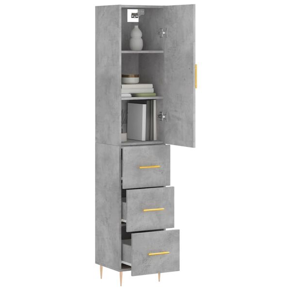 vidaXL Highboard betonggr&aring; 34,5x34x180 cm konstruert tre