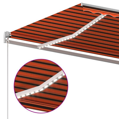 vidaXL Automatisk markise med vindsensor og LED 4,5x3m oransje og brun