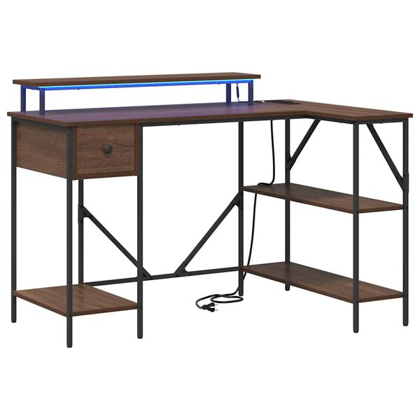 vidaXL Skrivebord med skuff Brun Eik 120 x 79 x 86,5 cm Konstruert tre