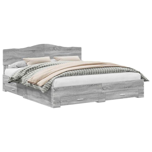 vidaXL Sengestamme med skuff Gr&aring; Sonoma 200 x 200 cm Konstruert tre