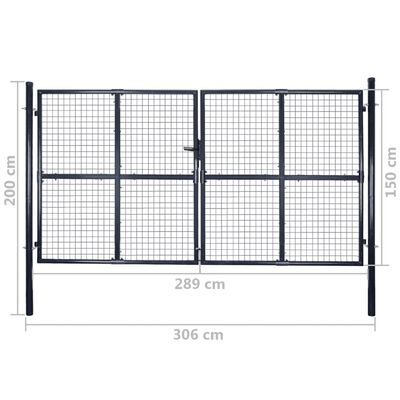 vidaXL Hageport netting galvanisert stål 289x150 cm grå