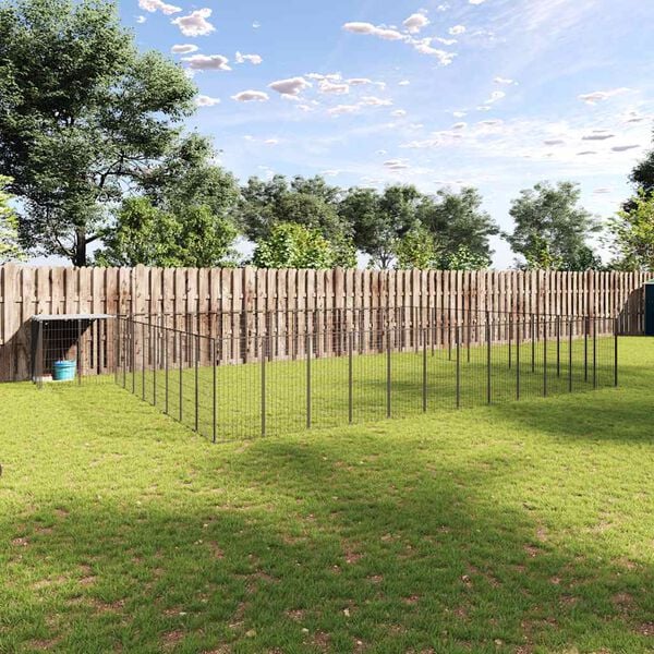 vidaXL Hundegård svart 37,51 m² stål