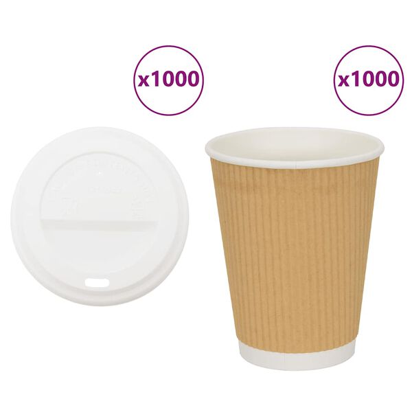 vidaXL Papir kaffekopper med lokk 1000 stk 16oz 400 ml