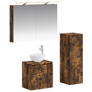vidaXL Baderomsinnredningssett 4 pcs R&oslash;kt Eik Konstruert tre og glass