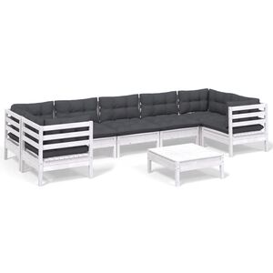 vidaXL Hagesofagruppe med puter 8 deler furu hvit