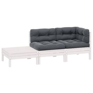 vidaXL Hagesofagruppe med puter 3 deler hvit heltre furu