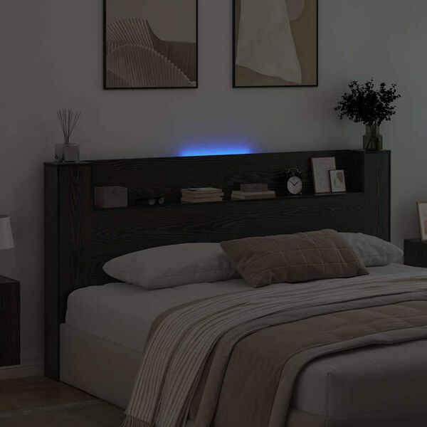 vidaXL Hodegavl med hylle Svart Eik 200 x 15 x 103,5 cm Konstruert tre