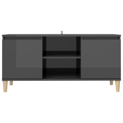 vidaXL TV-benk med ben i heltre høyglans grå 103,5x35x50 cm