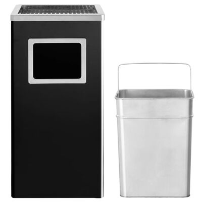 vidaXL Søppelkasse med askebeger 45 L stål svart