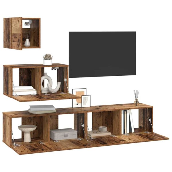 vidaXL TV-benksett Veggmontert 4 pcs Gamle tre Konstruert tre