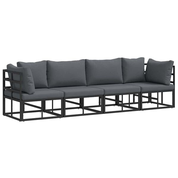 vidaXL Hagesofa Set med pute 4 pcs Svart Aluminium