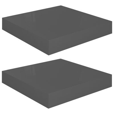 vidaXL Flytende vegghyller 2 stk høyglans grå 23x23,5x3,8 cm MDF