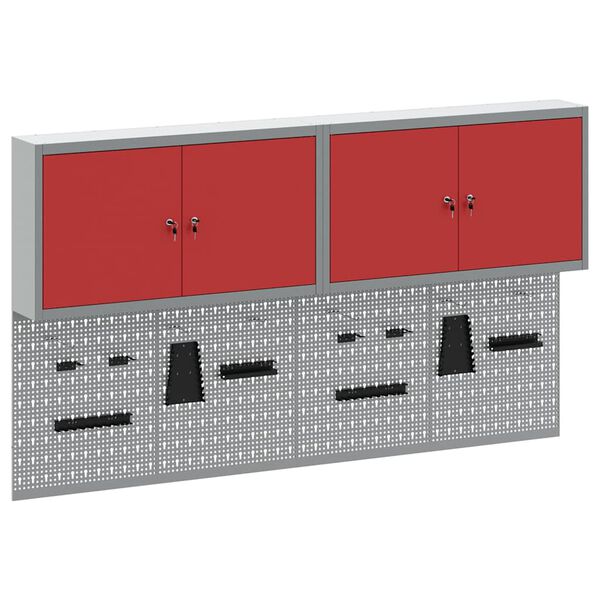 vidaXL Verkt&oslash;yskab og Pegboard Sett 6 pcs R&oslash;d 200 x 20 x 115 cm St&aring;l