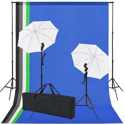 vidaXL Fotostudiosett: 5 fargerike bakgrunner og 2 paraplyer