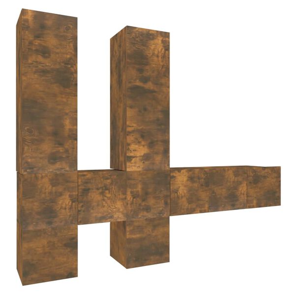 vidaXL TV-skapsett 7 deler r&oslash;kt eik konstruert tre