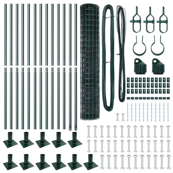 vidaXL Gjerde med stolpe gr&oslash;nn 1,2 x 25 m St&aring;l og PVC