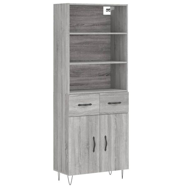 vidaXL Highboard gr&aring; sonoma 69,5x34x180 cm konstruert tre