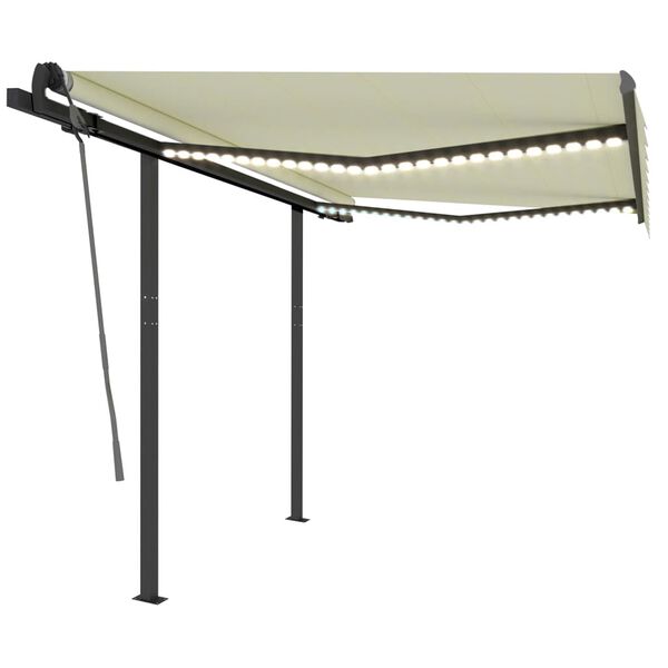 vidaXL Automatisk markise med LED og vindsensor 3,5x2,5 cm kremhvit