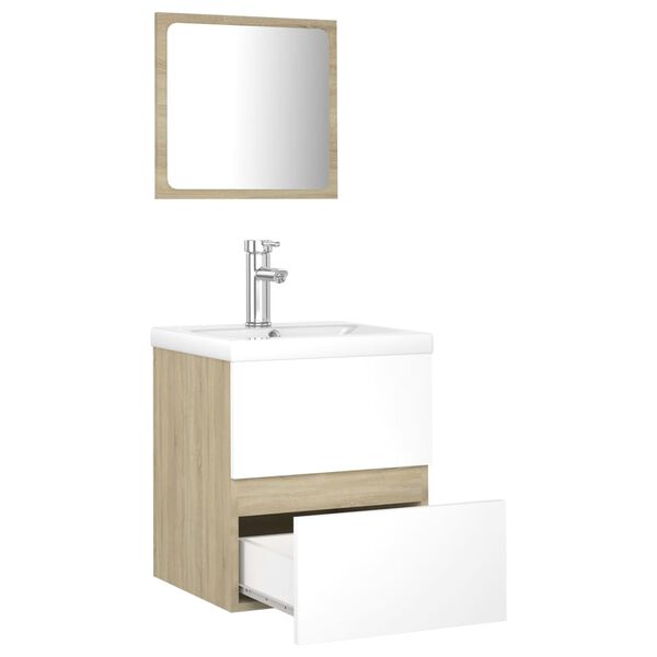 vidaXL Baderomsm&oslash;belsett hvit og sonoma eik sponplate