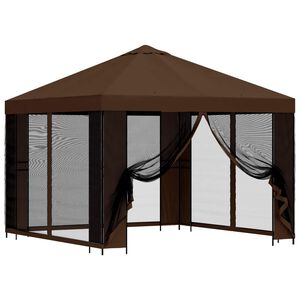 vidaXL Hagepaviljong med sidevegger 3 x 3 m Brun Polyester og st&aring;l