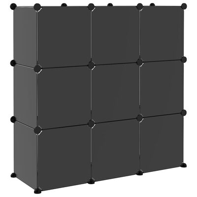 vidaXL Oppbevaringshylle med 9 kuber og dører svart PP