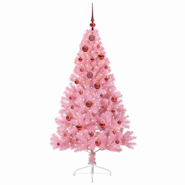 vidaXL Kunstig Forh&aring;ndsopplyst Juletre med 150 LED Rosa 150 cm PVC
