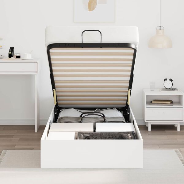 vidaXL Ottoman sengeramme med lagring Hvit 193 x 120 x 25 cm Sponplate