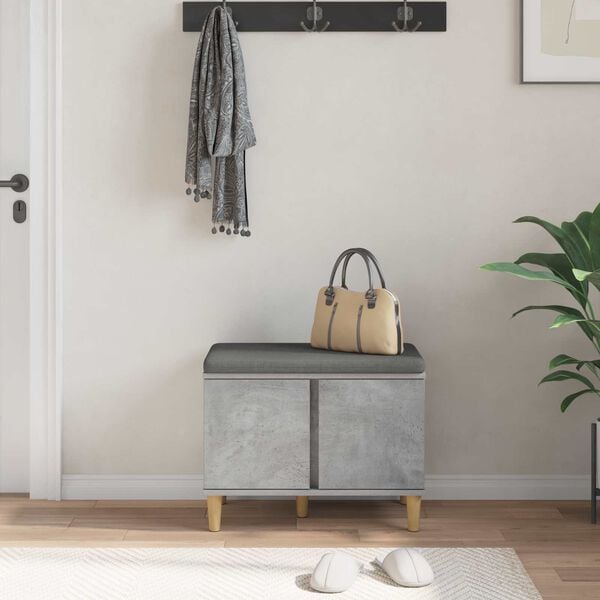 vidaXL Gangbenk med pute med lagring med d&oslash;r Betonggr&aring; 60 x 38 x 46 cm