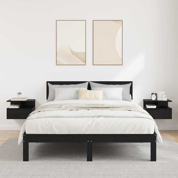 vidaXL Flytende Nattbord med skuff 2 pcs Svart Eik 40 x 31 x 28 cm