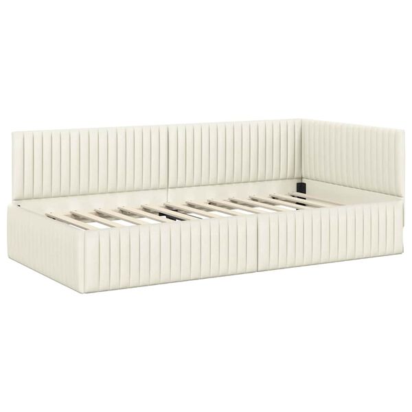 vidaXL Hjørnesengramme med hodegjerde Krem 100 cm x 200 cm Fløyel