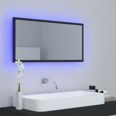 vidaXL LED-badespeil grå 90x8,5x37 cm akryl