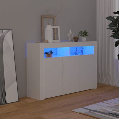vidaXL Skjenk med LED-lys hvit 115,5x30x75 cm