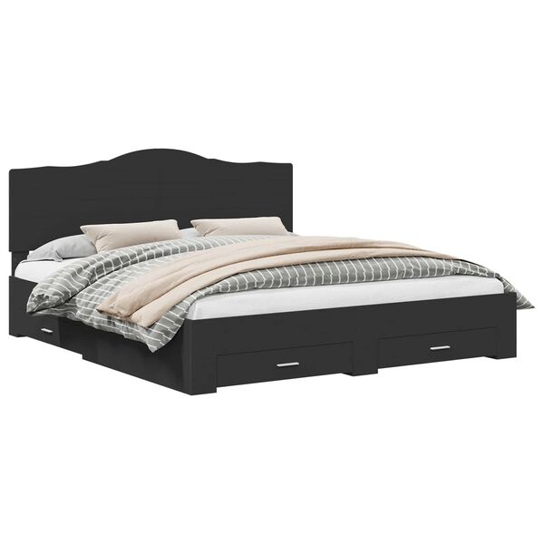 vidaXL Sengestamme med hodegjerde Svart 200 x 200 cm Konstruert tre