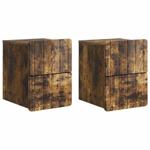 vidaXL Vegghengt Nattbord med skuff 2 pcs R&oslash;kt Eik 33 x 34,5 x 43 cm