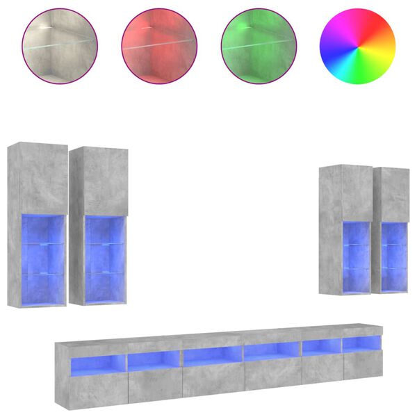 vidaXL Vegghengte TV-benker med LED 3 stk betonggr&aring;